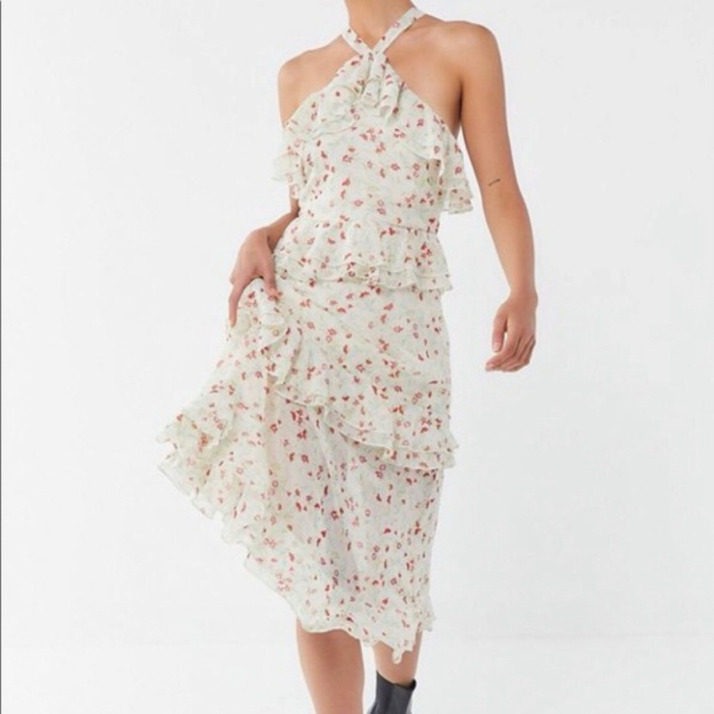 Floral Ruffle Halter Midi Dress
